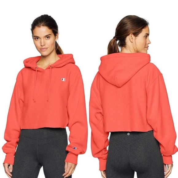 Champion Reverse Weave Orange Cropped Hoodie Sweatshirt - Picture 1 of 7